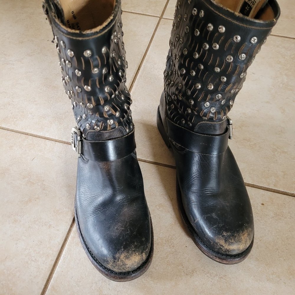 Women's Frye Jenna Leather Studded Ankle Boots Black 8.5